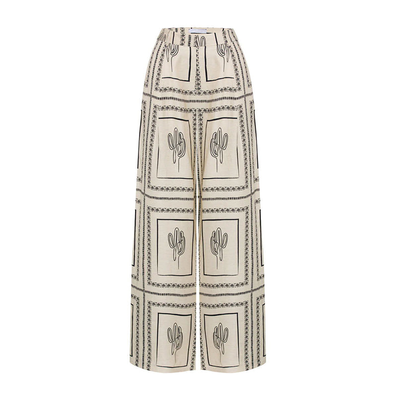 2-teiliges Damen-Set mit geometrischem Print: Shirt und Hose mit weitem Bein