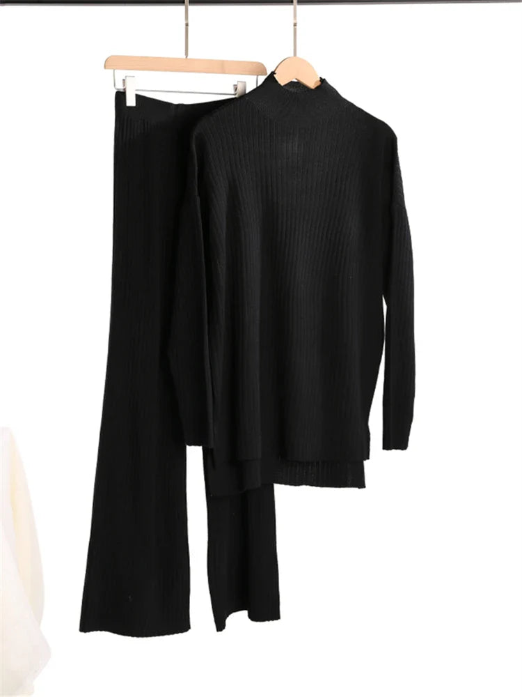 Conjunto de Tricô Canelado com Suéter Mullet Gola Alta e Calça Pantalona Modern Laura - OUTONO/INVERNO