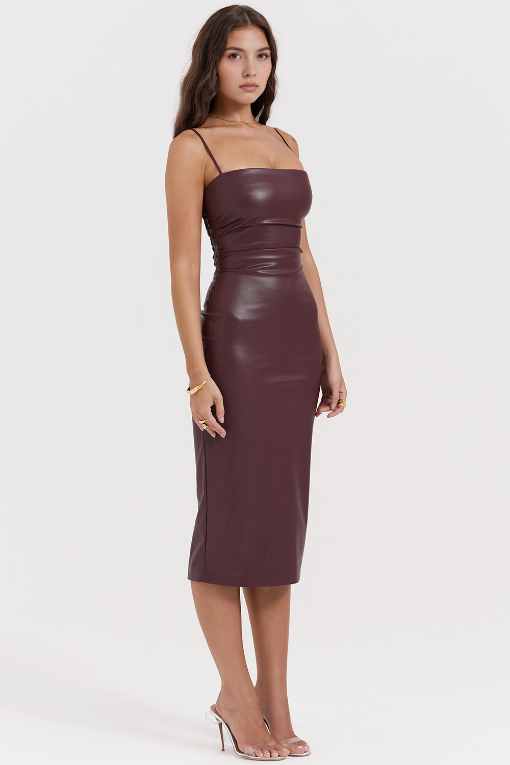 Midikleid Elena – aus Kunstleder, modernes Design