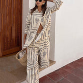 2-teiliges Damen-Set mit geometrischem Print: Shirt und Hose mit weitem Bein