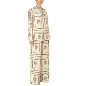 2-teiliges Damen-Set mit geometrischem Print: Shirt und Hose mit weitem Bein