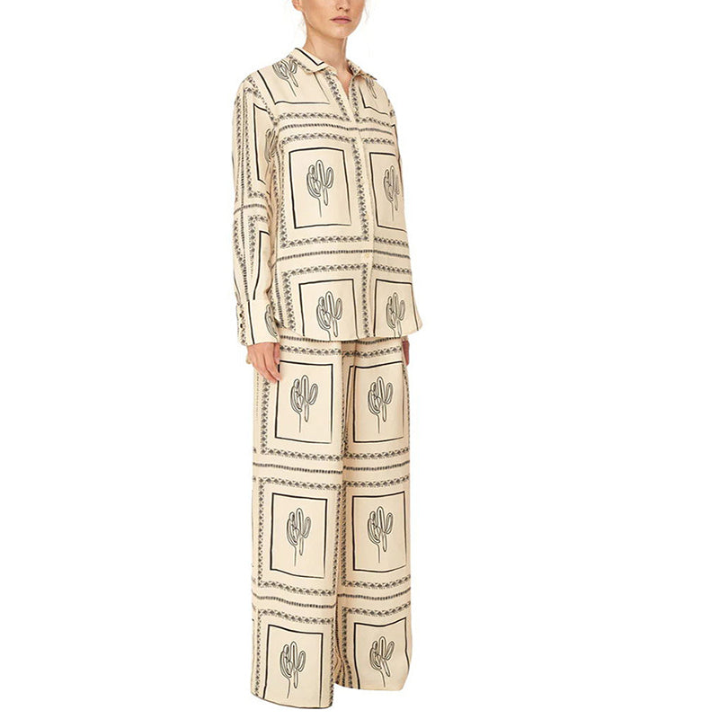 2-teiliges Damen-Set mit geometrischem Print: Shirt und Hose mit weitem Bein
