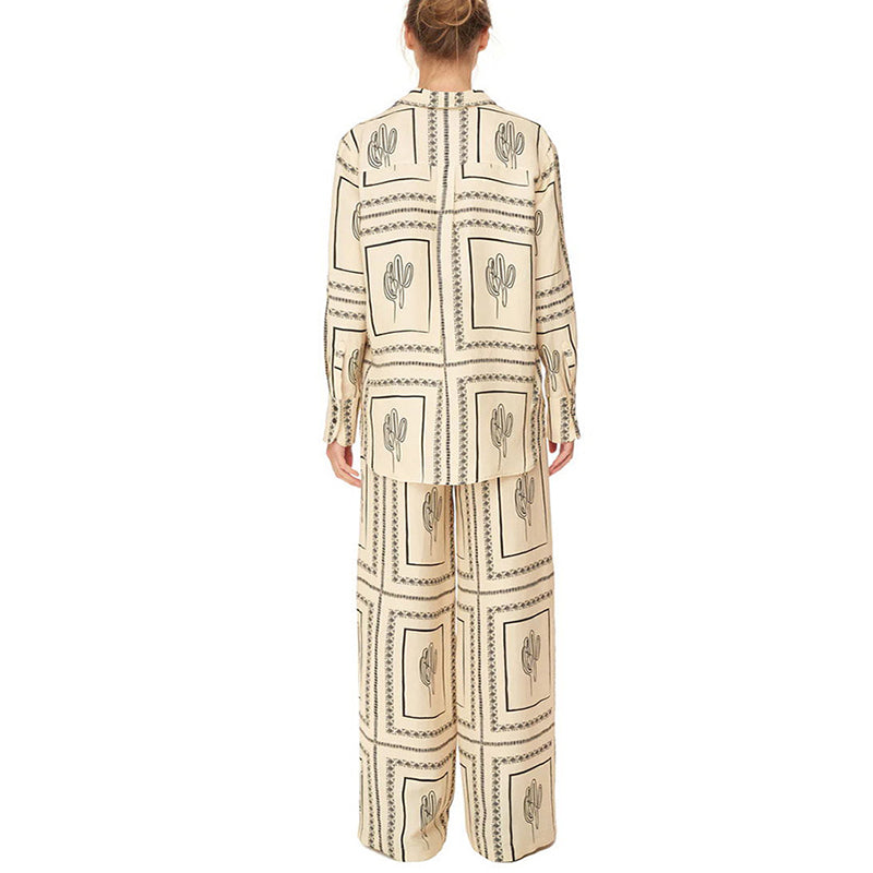 2-teiliges Damen-Set mit geometrischem Print: Shirt und Hose mit weitem Bein